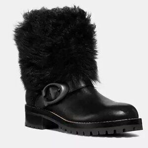 Coach Leighton Shearling Booties – Black Fur Trim, Size 9.5